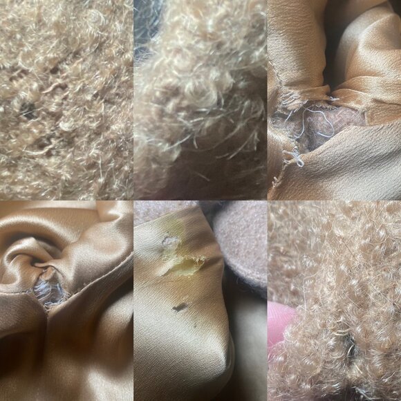 Vintage Beige Wool Coat Fur Trim Collar Large Buttons Retro Luxury Glam *READ* - Picture 7 of 7